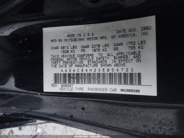 2003 MITSUBISHI ECLIPSE 4A3AC84H23E054723 Photo 8