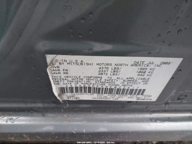 2009 MITSUBISHI GALANT 4A3AB36F89E022417 Photo 8