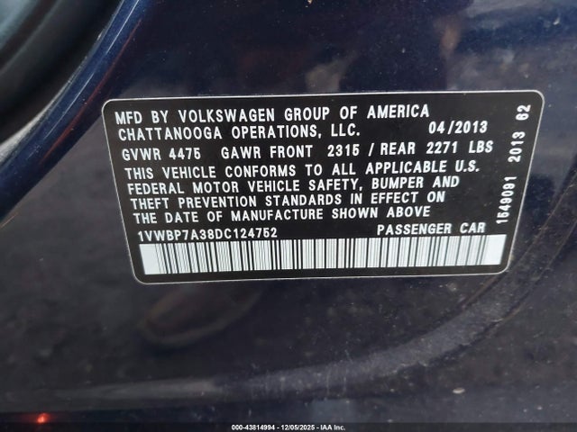2013 VOLKSWAGEN PASSAT 1VWBP7A38DC124752 Photo 8