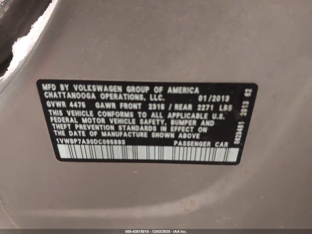 2013 VOLKSWAGEN PASSAT 1VWBP7A30DC095893 Photo 8