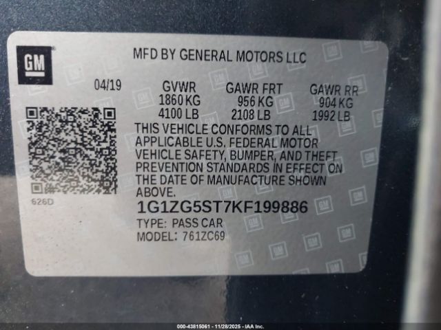 2019 CHEVROLET MALIBU 1G1ZG5ST7KF199886 Photo 8