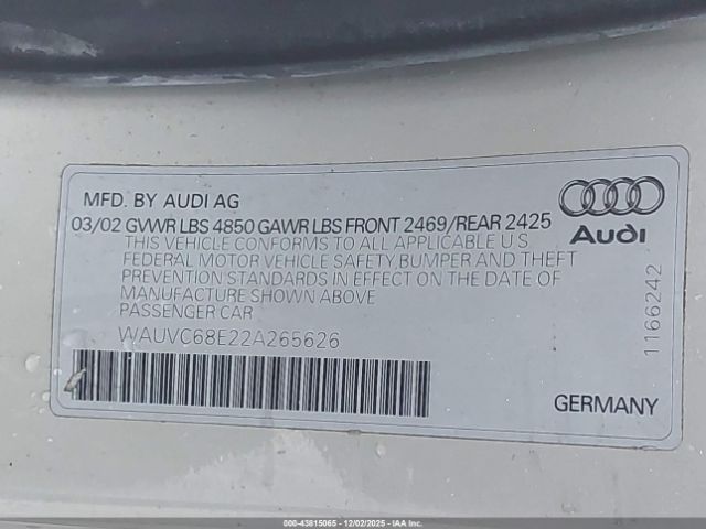 2002 AUDI A4 WAUVC68E22A265626 Photo 8