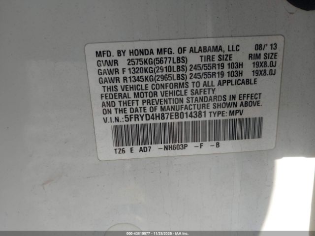 2014 ACURA MDX 5FRYD4H87EB014381 Photo 8