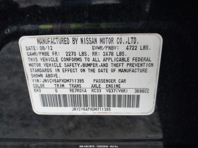 2013 Infiniti G37 Journey მანქანა იყიდება აუქციონზე, vin: JN1CV6APXDM711395, აუქციონის ნომერი: 43815079