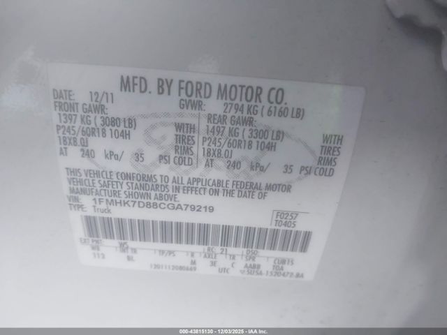 2012 FORD EXPLORER 1FMHK7D88CGA79219 Photo 8
