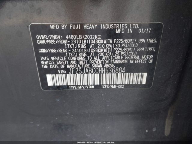 2017 SUBARU FORESTER JF2SJABC0HH536884 Photo 8