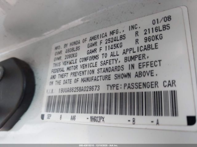 2008 ACURA TL 19UUA66258A029673 Photo 8