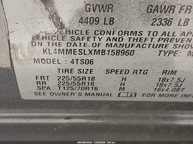 KL4MMESLXMB158960 Buick Encore Gx Awd Select