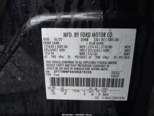 3FTTW8F9XNRA78339 Ford Maverick Xlt