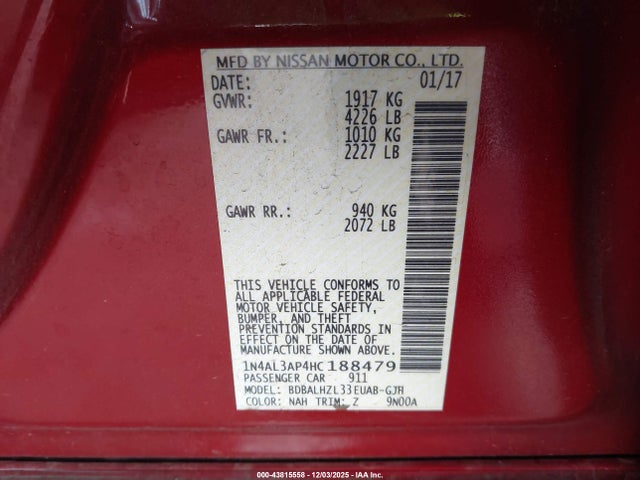 1N4AL3AP4HC188479 Nissan Altima 2.5 Sr