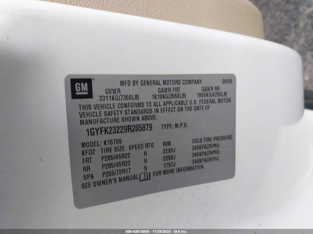 2009 CADILLAC ESCALADE 1GYFK23229R285879 Photo 8