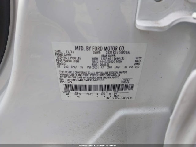 Ford Edge Limited 2014 2FMDK4KC4EBA02183 Image 9
