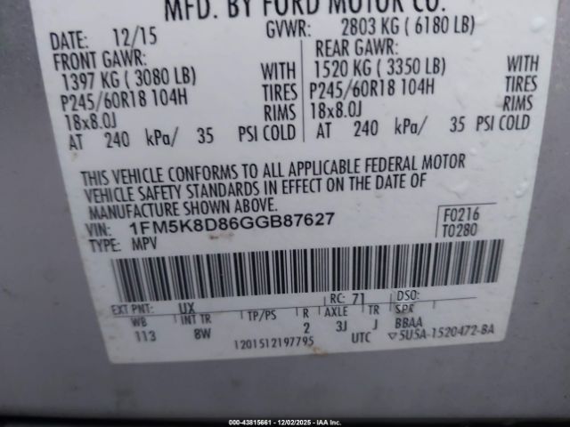 2016 FORD EXPLORER 1FM5K8D86GGB87627 Photo 8