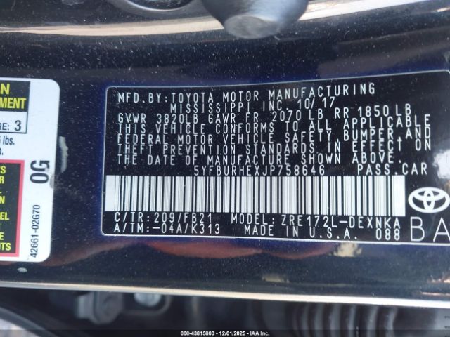 2018 TOYOTA COROLLA 5YFBURHEXJP758646 Photo 8