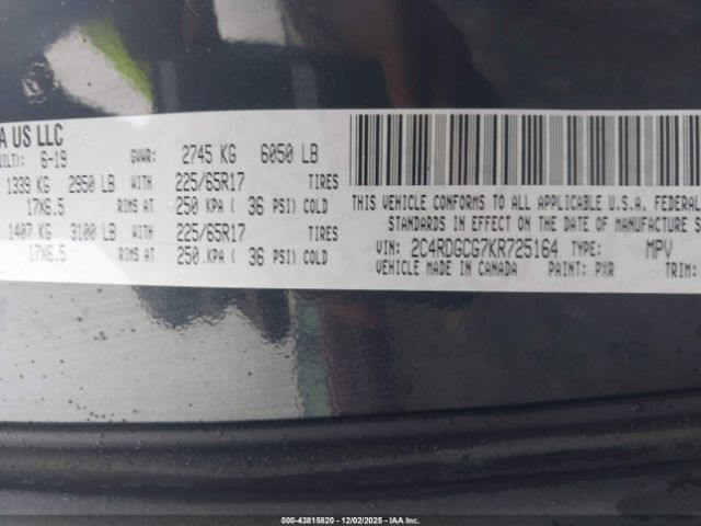 2019 DODGE GRAND CARAVAN 2C4RDGCG7KR725164 Photo 8