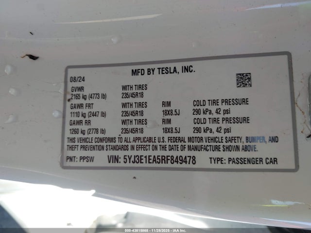 2024 TESLA MODEL 3 5YJ3E1EA5RF849478 Photo 8