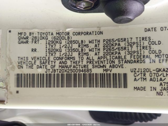 2005 LEXUS GX 470 JTJBT20X250094685 Photo 8