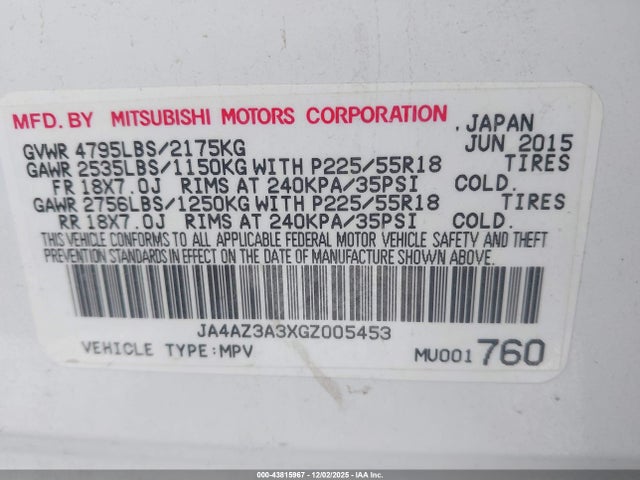 2016 MITSUBISHI OUTLANDER JA4AZ3A3XGZ005453 Photo 8