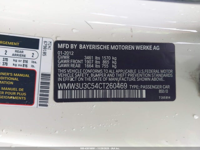 2012 MINI COOPER WMWSU3C54CT260469 Photo 8