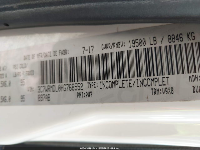 Продаж на аукціоні авто 2017 Ram 5500 Chassis St/slt, vin: 3C7WRMDL0HG768552, номер лоту: 43816104