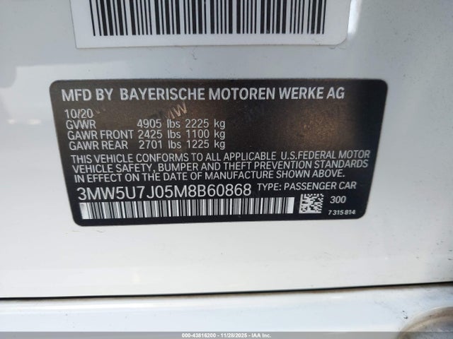 2021 BMW 3 SERIES 3MW5U7J05M8B60868 Photo 8