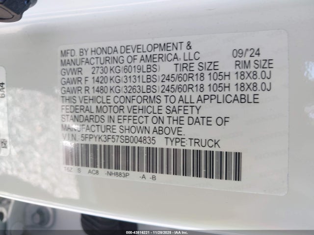 Honda Ridgeline Rtl 2025 5FPYK3F57SB004835 Image 9