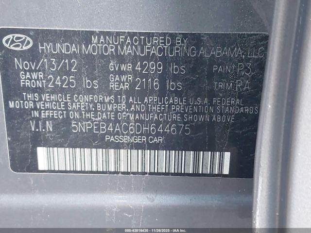 2013 HYUNDAI SONATA 5NPEB4AC6DH644675 Photo 8