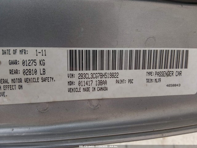 Продаж на аукціоні авто 2011 Dodge Charger, vin: 2B3CL3CG7BH519822, номер лоту: 43816453