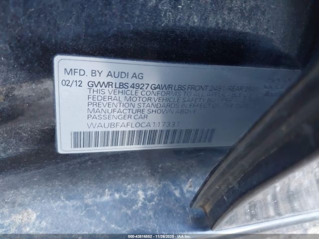 2012 AUDI A4 WAUBFAFL0CA117331 Photo 8