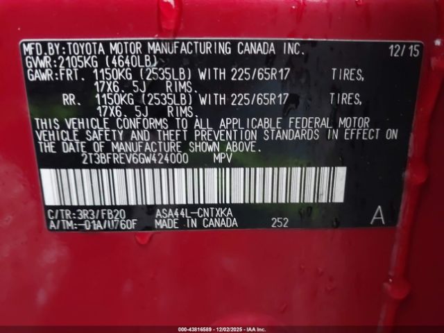 2016 TOYOTA RAV4 2T3BFREV6GW424000 Photo 8