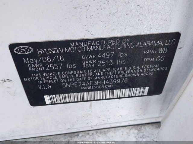 2017 HYUNDAI SONATA 5NPE24AF3HH439976 Photo 8