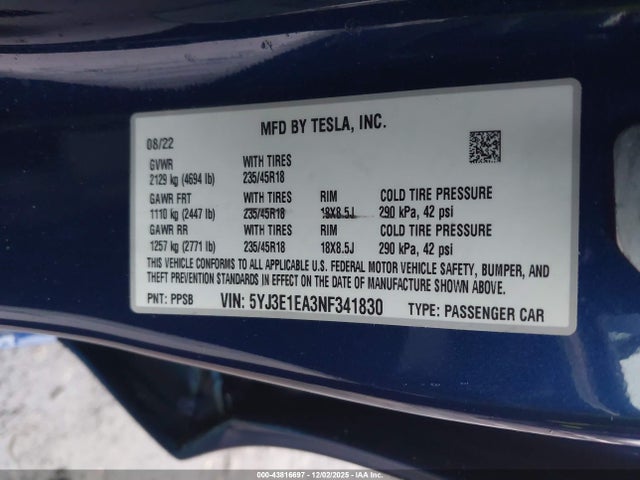 2022 TESLA MODEL 3 5YJ3E1EA3NF341830 Photo 8