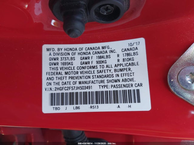 Honda Civic Lx 2018 2HGFC2F57JH503491 Image 9