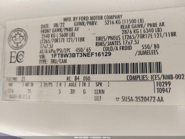 Ford F-350 Xlt 2022 1FT8W3BT3NEF16129 Image 9