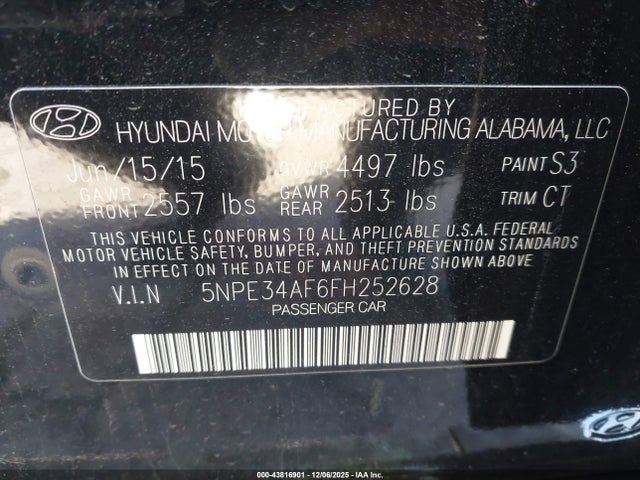 5NPE34AF6FH252628 Hyundai Sonata Sport
