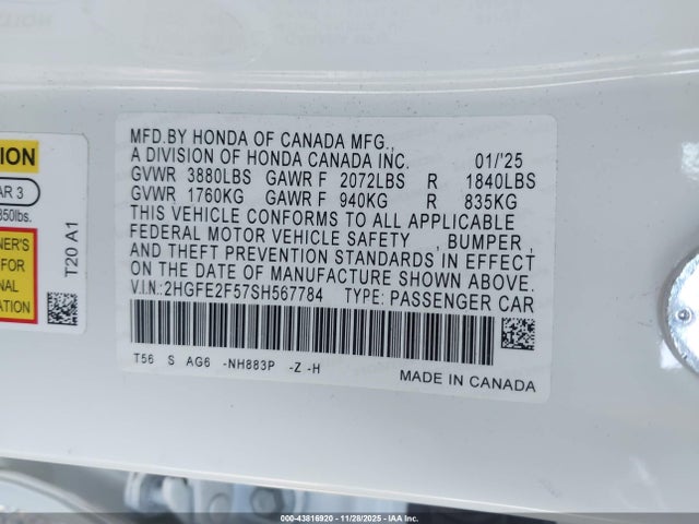Honda Civic Sport 2025 2HGFE2F57SH567784 Image 9