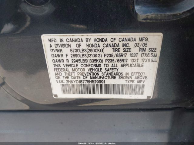 2005 ACURA MDX 2HNYD18775H529991 Photo 8