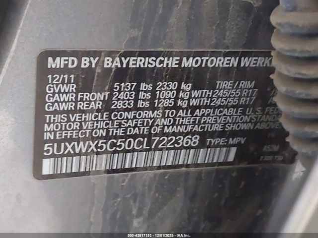2012 BMW X3 5UXWX5C50CL722368 Photo 8