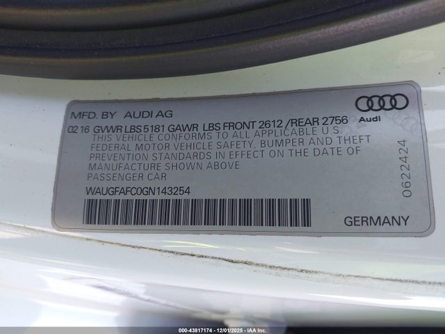 Продаж на аукціоні авто 2016 Audi A6 2.0t Premium Plus, vin: WAUGFAFC0GN143254, номер лоту: 43817174