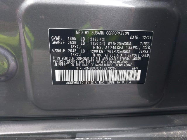 4S4BSANC1J3279207 Subaru Outback 2.5i Limited