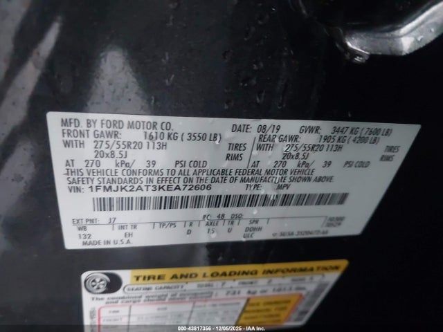 1FMJK2AT3KEA72606 Ford Expedition Max Limited