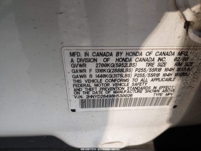 2008 ACURA MDX 2HNYD28498H530026 Photo 8