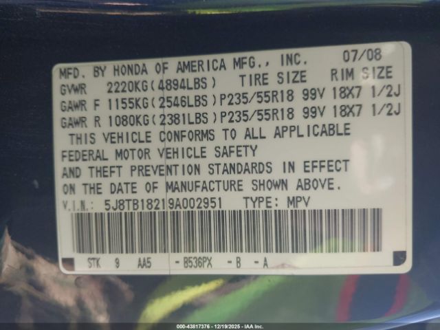 2009 ACURA RDX 5J8TB18219A002951 Photo 8