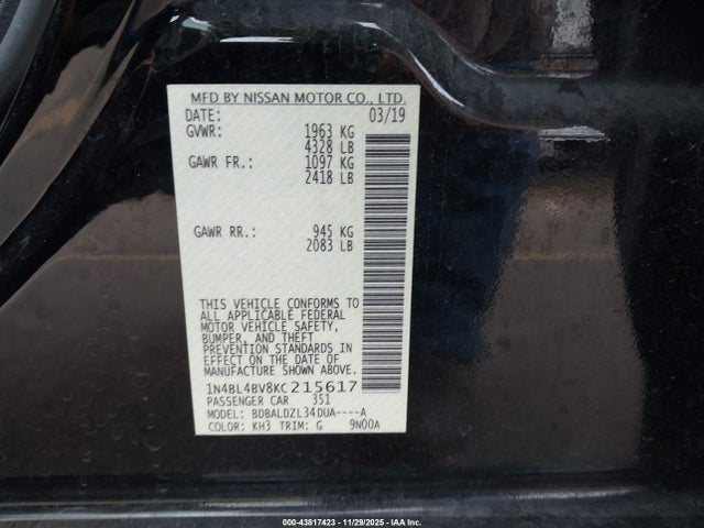 Nissan Altima 2.5 S 2019 1N4BL4BV8KC215617 Image 9