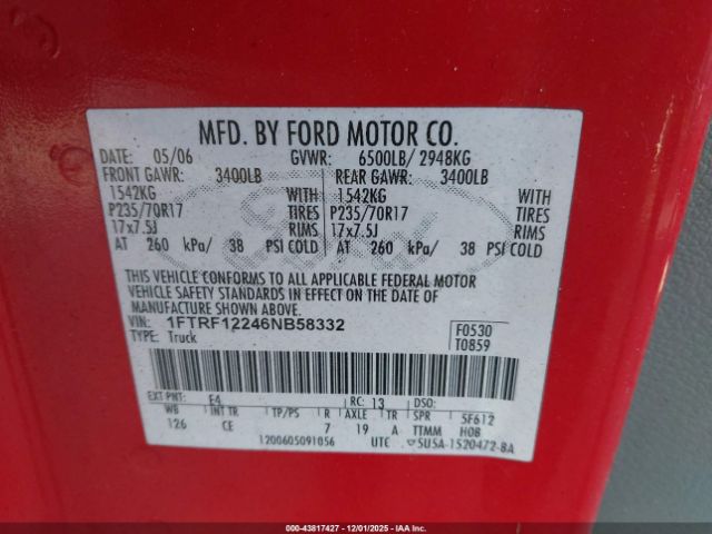 2006 FORD F-150 1FTRF12246NB58332 Photo 8