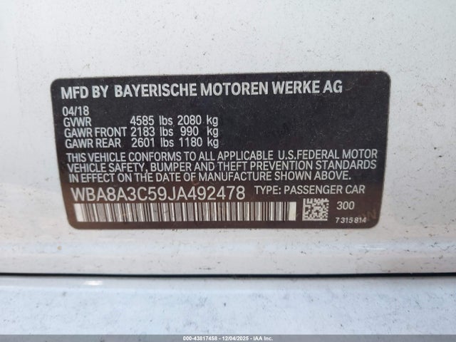 2018 BMW 320I WBA8A3C59JA492478 Photo 8