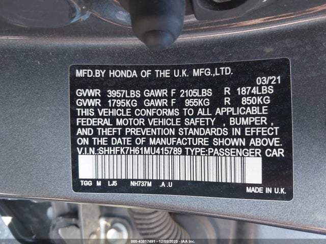 SHHFK7H61MU415789 Honda CIVIC EX