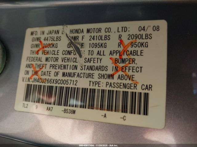 2009 ACURA TSX JH4CU266X9C005712 Photo 8