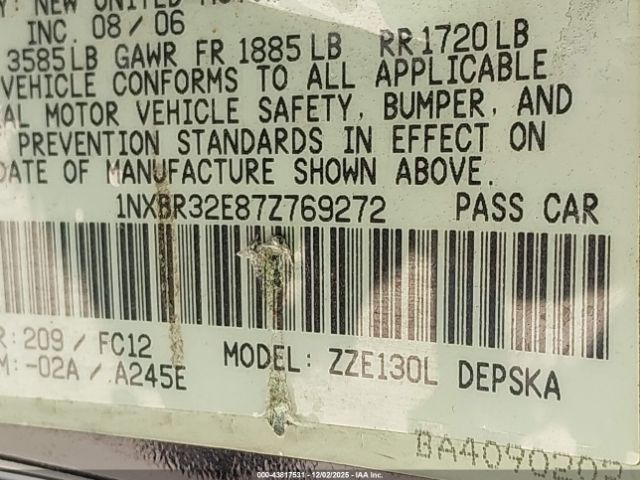 2007 TOYOTA COROLLA 1NXBR32E87Z769272 Photo 8