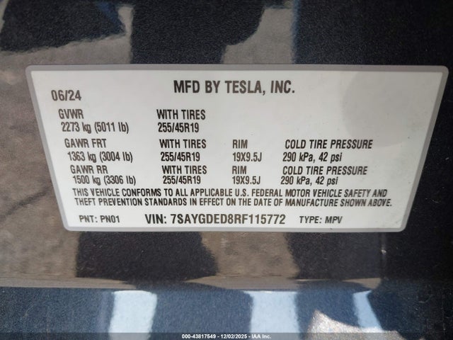 2024 TESLA MODEL Y 7SAYGDED8RF115772 Photo 8